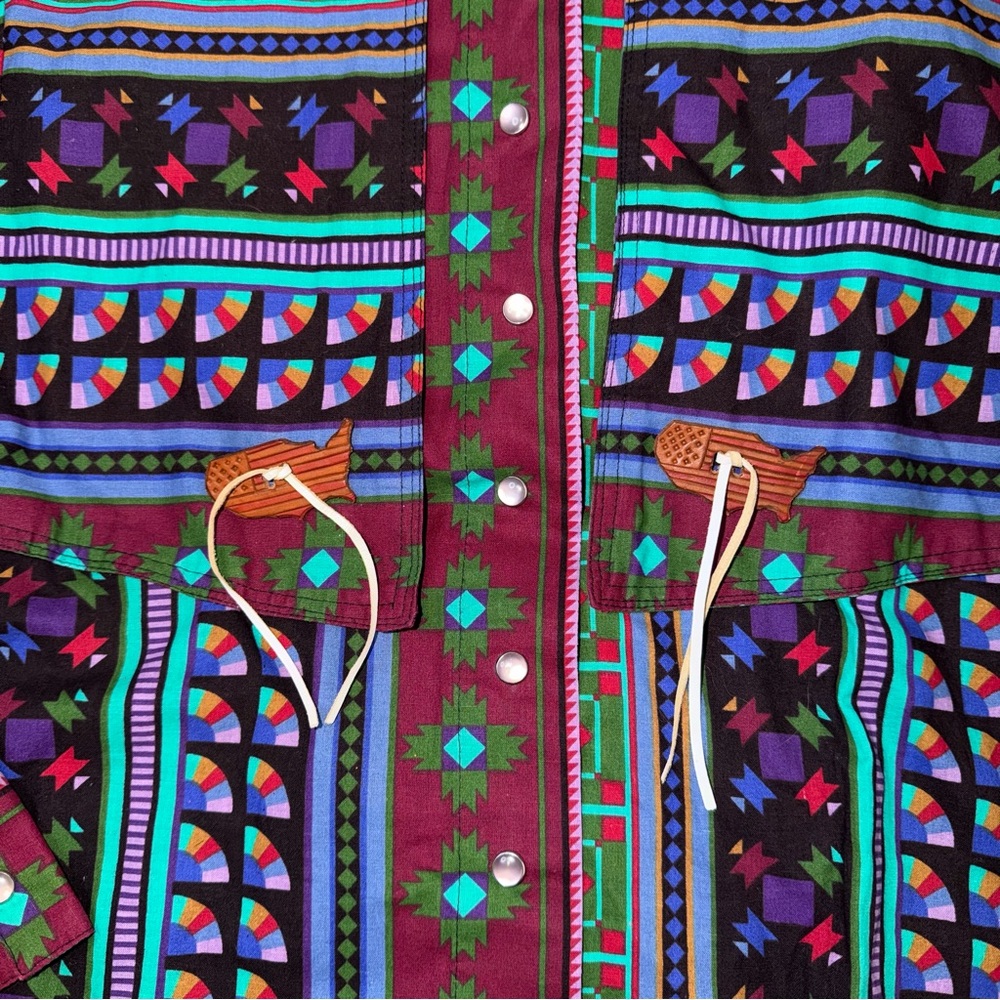 Handmade Southwestern Aztec print western pearl snap shirt - Picture 7 of 7